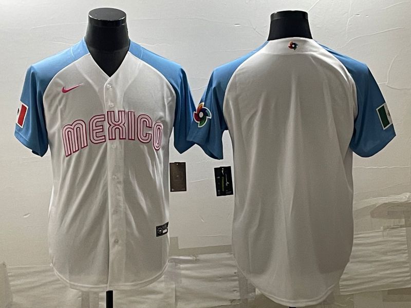 Men 2023 World Cub Mexico Blank White blue Nike MLB Jersey1->more jerseys->MLB Jersey